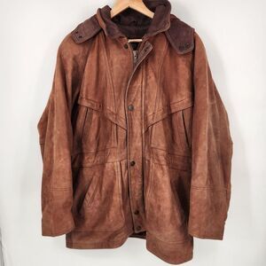 Vintage Wilsons‎ Brown Leather Jacket Small Mens Lined Insulated Heavy Hooded